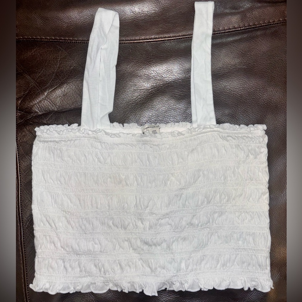 Abercrombie White Ruffled Cropped Tank Top